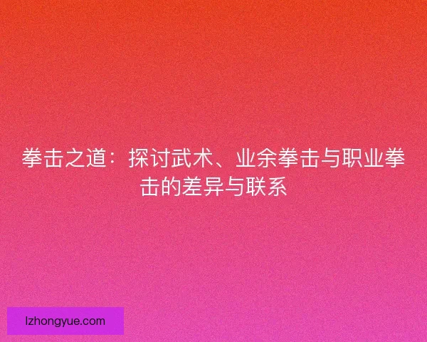 拳击之道：探讨武术、业余拳击与职业拳击的差异与联系